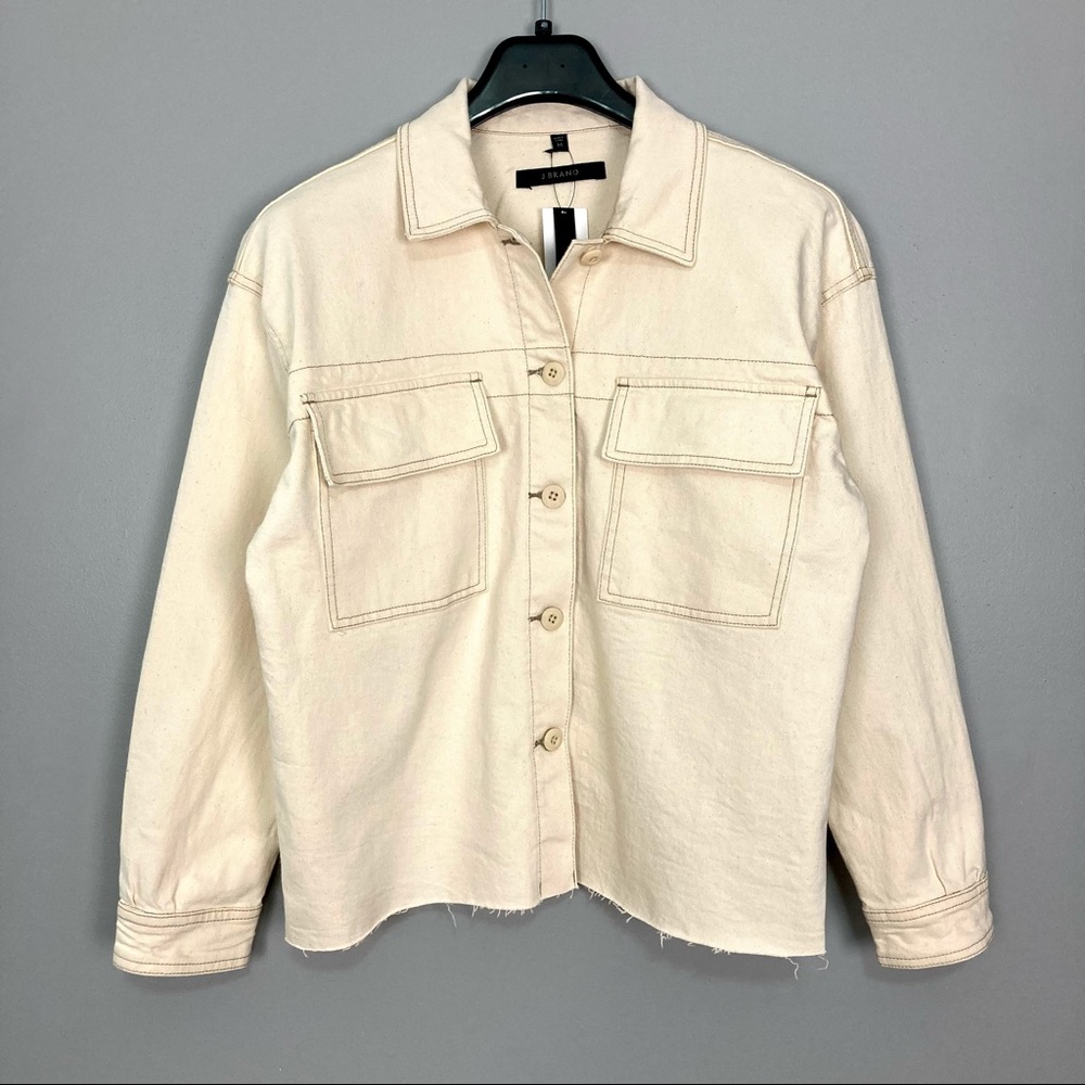 J Brand Oversized Double Pocket Jacket Women’s Size M Denim Boxy Fit Raw Hem - Picture 3 of 11
